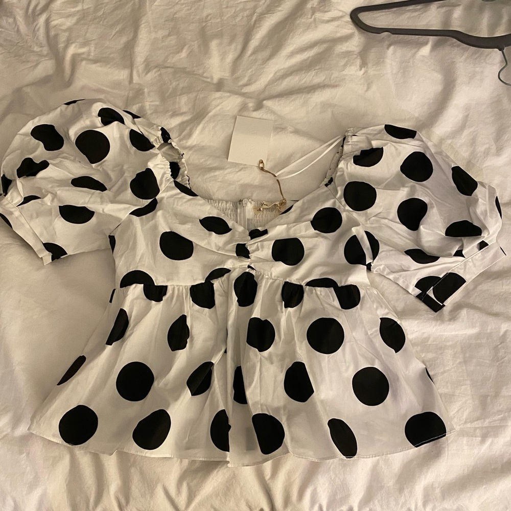 XS Puff Sleeve Polka Dot Blouse NWT